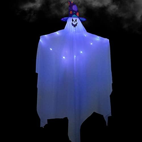 ג'וין 47 אינץ 'רוח רפאים עם כובע מכשפה, אורות כחולים חמודים מעופפים ליל כל הקדושים רוח רפאים לעיצוב