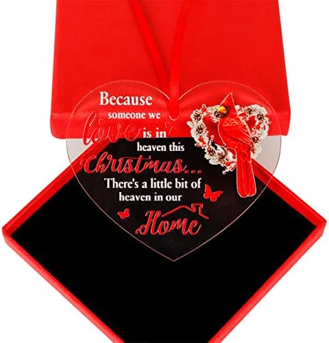 WAAHOME אדום קרדינל קישוטי חג המולד בצורת לב קישוטים לחג המולד בשמיים, לזכר אובדן קישוטים אהובים לקישוטי