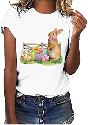 חולצות לבנות לנשים קיץ מזדמן קיץ שמח ארנב גרפי חולצת חג הפסחא חולצת טוניקה של חגורת חולצה שרוול קצר