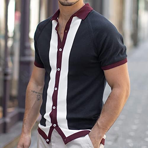 גברים לסרוג חולצה חולצות קולורבלוק כפתור למטה דש שרוולים קצרים סלים מתאים מקרית חולצות סריגים קרדיגן