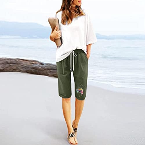 מכנסיים קצרים ברמודה לנשים אורך ברך קיץ מזדמן בצבע אחיד מכנסיים קצרים עם כיסים מכנסי חוף נוחים רופפים.