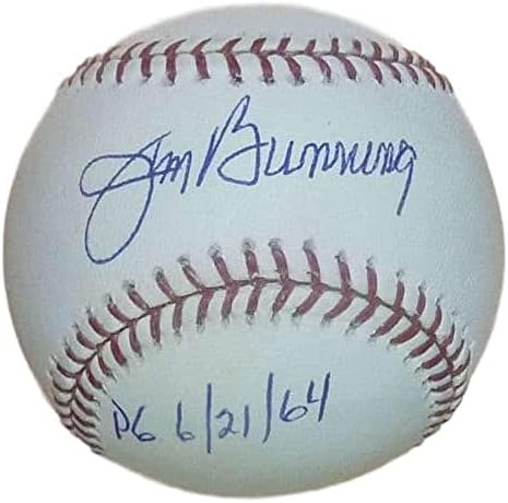 ג'ים בוננינג חתימה על חתימה MLB בייסבול דטרויט טייגרס PG 6/21/64 כתובת 10734 - כדורי בייסבול עם חתימה
