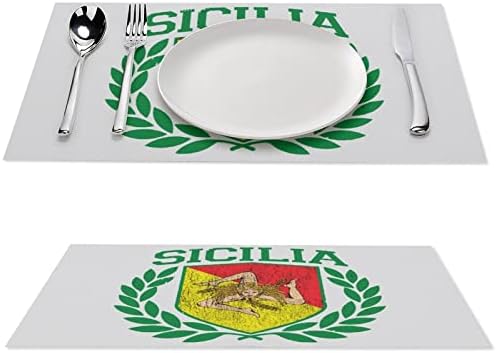 סיציליאני דגל על מגן עם זרי דפנה רחיץ מפיות עבור אוכל שולחן עמיד עמיד למים מקום מחצלות עמיד מטבח מפיות