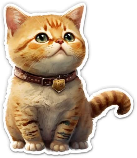 מדבקת חתול טאבי כתום חמוד - מדבקת מחשב נייד 3 אינץ ' - ויניל אטום למים לרכב, טלפון, בקבוק מים - מדבקות