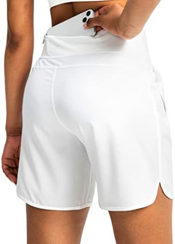 מכנסיים קצרים לנשים עם רוכסן עם כיסי רוכסן בגודל 7 אינץ 'בגובה המותניים האימון האתלטי אימון מכנסי קיץ