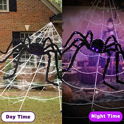 Foimas 4.1ft Challoweend Light Up Spider, עכביש פרוותי שחור עם אורות סגולים לחצר חיצונית מקורה קישוט