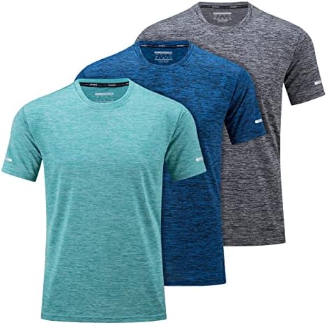 3 חבילה גברים של אימון ריצה חולצות קצר שרוול קיץ ספורט מהיר יבש צוות צוואר טיולים תרגיל חולצה