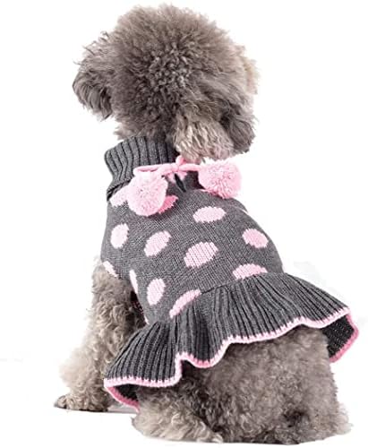 שמלת סוודר כלבים קיזים סוודר כלבים פולקה נקודה עם חור רצועה סרוג בגדי כלבים חמים עם כדור פום לפום לסתיו