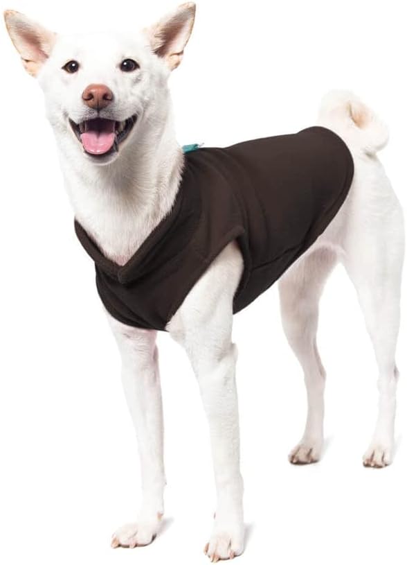 סוודר כלבי צמר פליס גופני - חום -טורקיז, בינוני - סוודר חמים ז'קט כלב פליס עם רצועת טבעת - מעיל סוודר