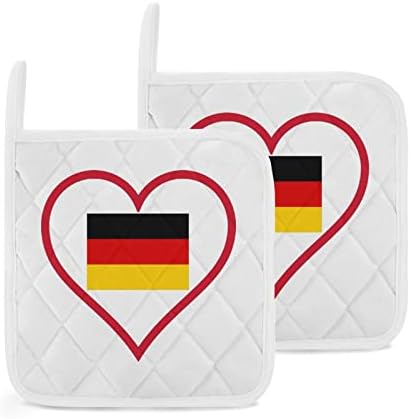 אני אוהב גרמניה מחזיקי סיר לב אדום למטבח עמיד בפני חום תנור רפידות חמות לבישול