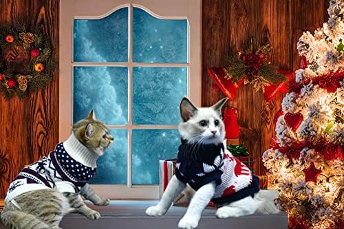 כלי רכב 2 יחידות חיות מחמד סוודרים לחג המולד סוודר חתול סוודר חתלתול סריג בגדי חג המולד בגדים כחול כהה