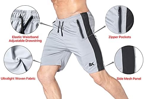 מכנסיים קצרים אתלטים של Brokig Mens Apex עם כיסי רוכסן, מכנסיים קצרים בכושר ספורט מתאים לספורט