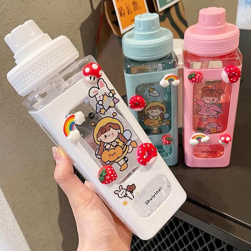 30 גרם בקבוק מים קוואי עם מדבקות קשיות בנות חמודות ילדים בקבוקי מים עם רצועת כתפיים מתכווננת ומדבקות