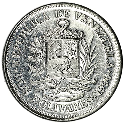 1990 Caracas Mint Venezuela Bolivar Liberator 2 Bolivares מוכר טוב מאוד