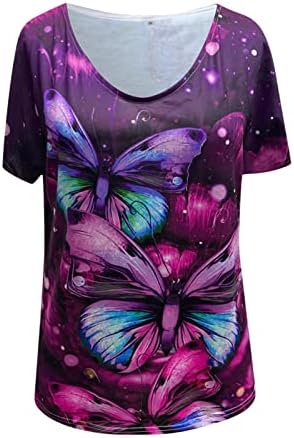 חולצות נשים קיץ סתיו שרוול קצר 2023 V צוואר כותנה ציור פרפר פרח פרח גרפי עליון טי לבנות נוער