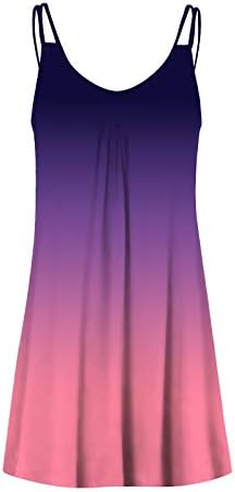 IQKA נשים קיץ שמלת טנק מזדמן צבע שיפוע צבע ספגטי סקסי רצועה V Neck A-Line Mini שמלה vestidos