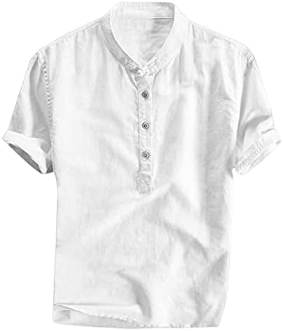 חולצות HDDK כותנה פשתן הנלי לחולצות לשרוול קצר של שרוול קצר חוף קיץ חולצה כפתור קל משקל נטול צווארון.