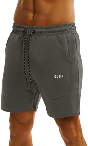 מכנסי חדר כושר לאתלטיים של Ouber's Means מכנסיים קצרים של אימון כותנה עם כיס רוכסן פיתוח גוף מזיעה קצרים