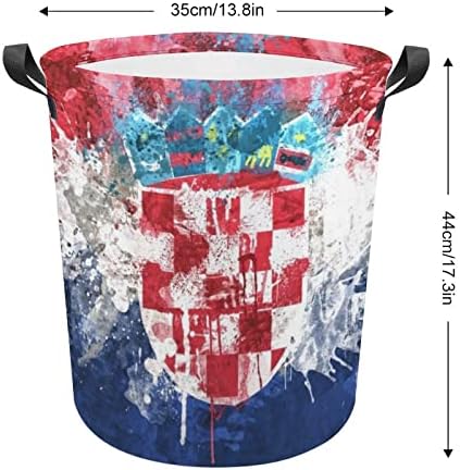 דגל של קרואטיה סל כביסה מתקפל גבוה בגדי סל עם ידיות אחסון תיק