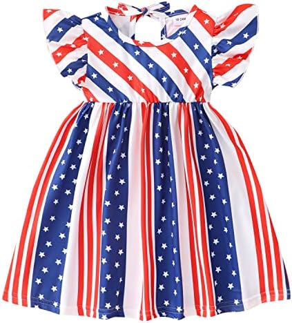 בנות 4 ביולי שמלה-פעוט לפרוע הלטר שרוולים אמריקאי דגל שמלות פטריוטית קיצית עצמאות יום תלבושות