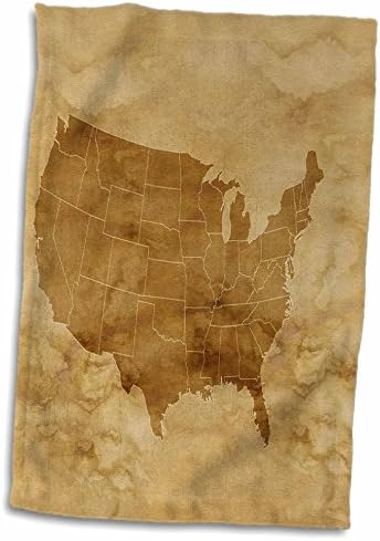 תמונת ורד תלת מימדית של מפה עתיקה של ארהב על מגבת יד קלף בז ', 15 x 22, לבן