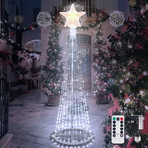 עץ חג המולד חיצוני 5.9 רגל עם שלט רחוק 8 מצב אור אטום למים 440 LED תאורת תצוגה חרוט עץ חג המולד לעץ