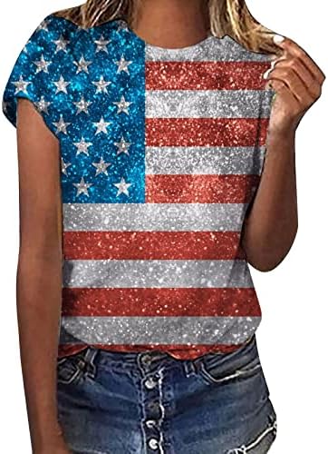 4 ביולי חולצות נשים אמריקאי דגל חולצה קצר שרוול עגול צוואר ארהב 4 ביולי חולצות נשים
