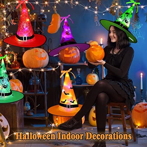 16 חתיכות קישוטי ליל כל הקדושים כובע מכשפה מואר וכובע מיתרי LED אטום למים בגודל 98ft אורות מיתרים עם