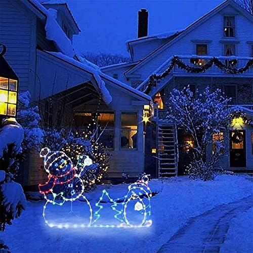 חוט אור של שלג אנימציה של חג המולד, חג המולד חיצוני גן חיצוני שלג זוהר שלט מסגרת דקורטיבית, עיצוב פטיו