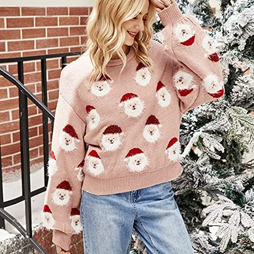 סוודר חג מולד מכוער לנשים חמוד סנטה קלאוס דפוס סרוג שרוול ארוך שרוול ארוך תחרה תחרה קלה משקל 2022
