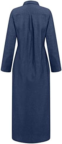 נשים של כפתור למטה מקסי חולצה שמלה ארוך שרוול דש מוצק צבע שמלות רופף החבר חוף המפלגה שמלה קיצית