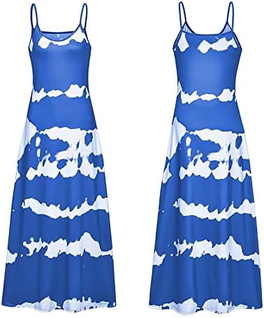 שמלות קיץ אופפי לנשים 2023 הדפסת שמלות קיץ חוף רצועת ספגטי שמלת מקסי ארוכה ללא שרוולים ללא שרוולים