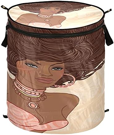 אלזה 50 ליטר סל כביסה מוקפץ עם מכסה וידית, אישה אפריקאית אמריקאית צעירה ויפה סל בד מתקפל