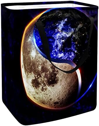 ירח חלל וכדור הארץ יין יאנג הדפס סל כביסה מתקפל, סלי כביסה עמידים למים 60 ליטר אחסון צעצועי כביסה לחדר