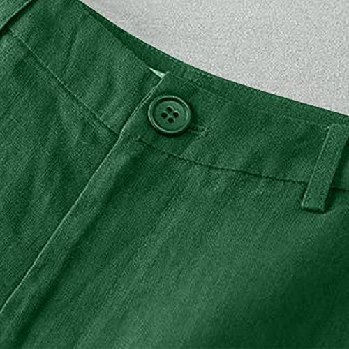 נשים מתגנדר כותנה פשתן מכנסיים קצרים קיץ רופף מצויד כפתור לטוס מכנסיים קצרים גבוהה מותן נוח מוצק צבע