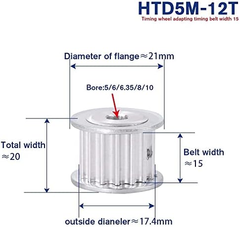 Zhengguifang Professional HTD5M 12T גלגלת חגורת תזמון, 5/6/6.35/8 ממ גלגלת הילוכים משעממת 10T 5M12T